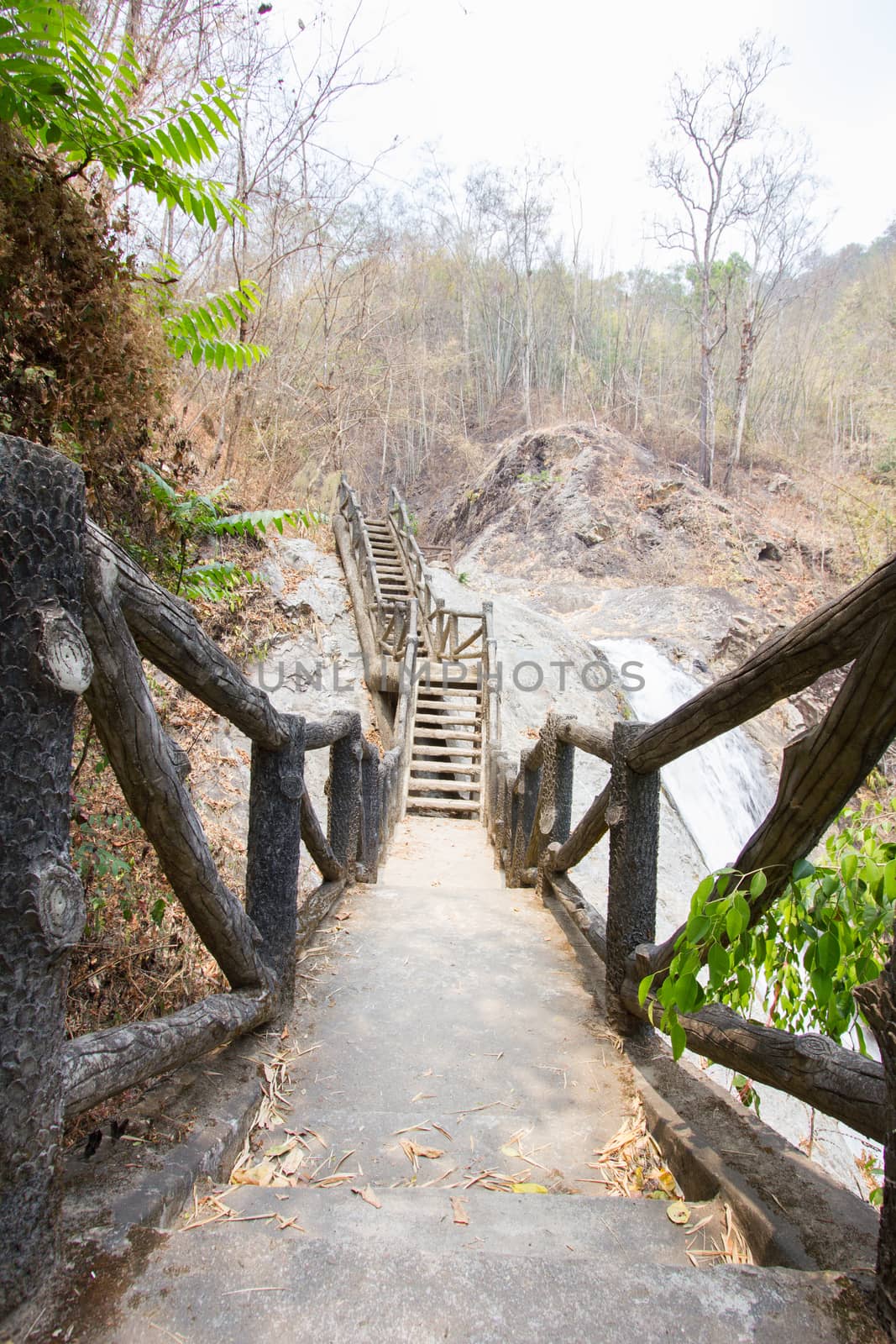 long outdoor cement steps up to the mountain