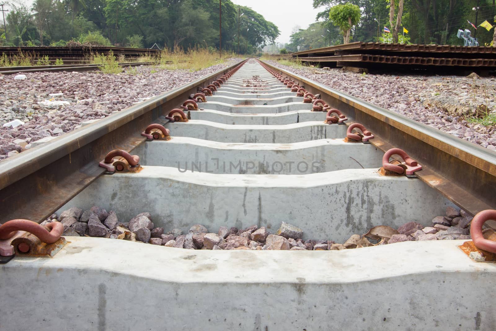 Close up railway tracks in thailand