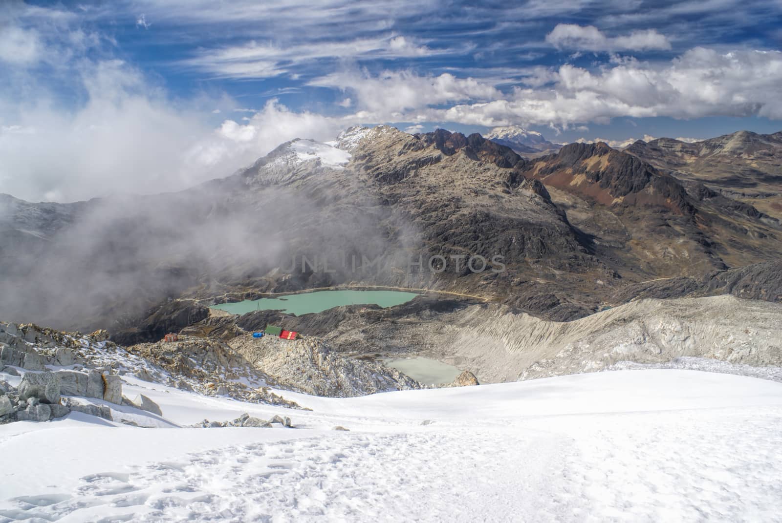 Picturesque view in high altitude near top of Huayna Potosi mountain in Bolivia