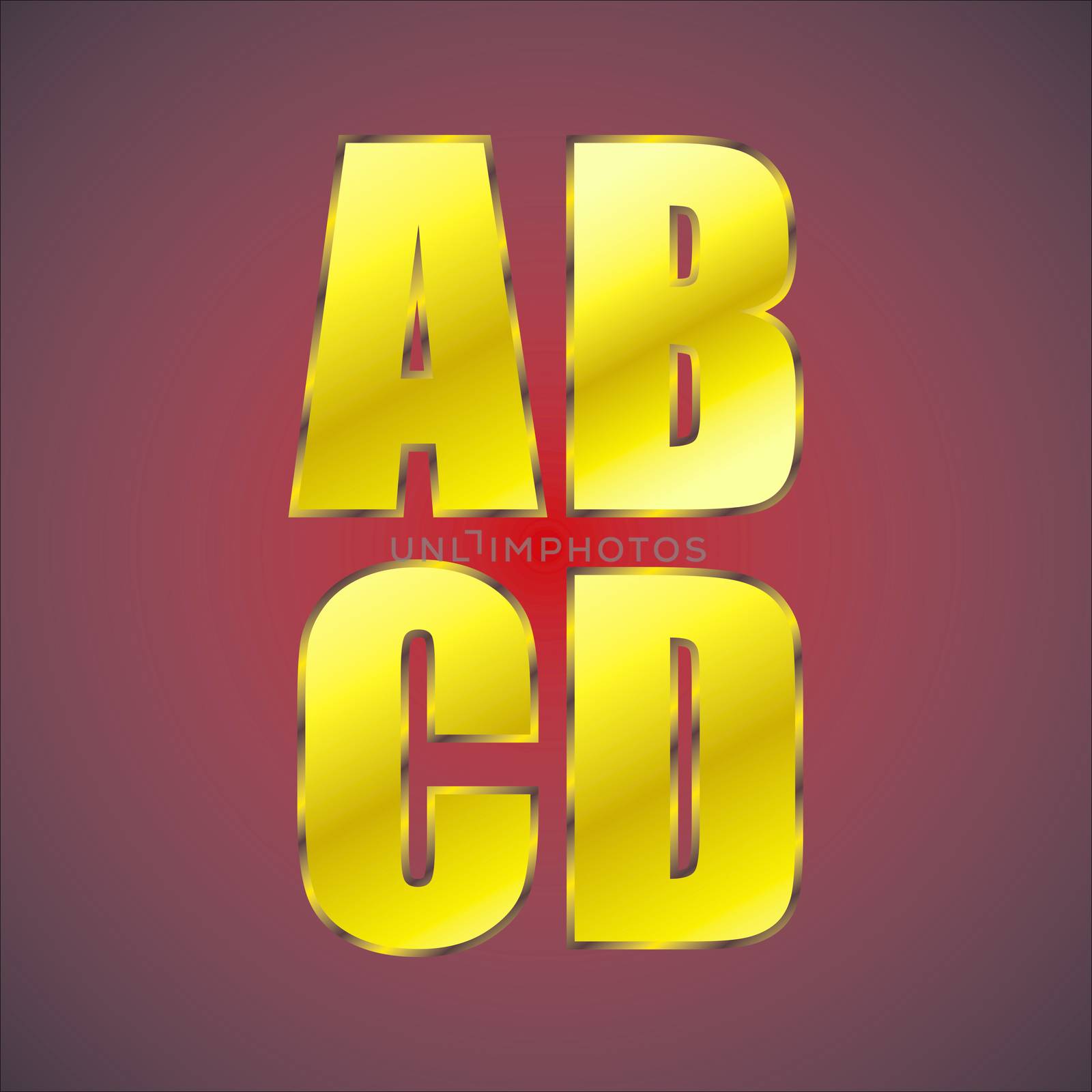 gold alphabet on red background