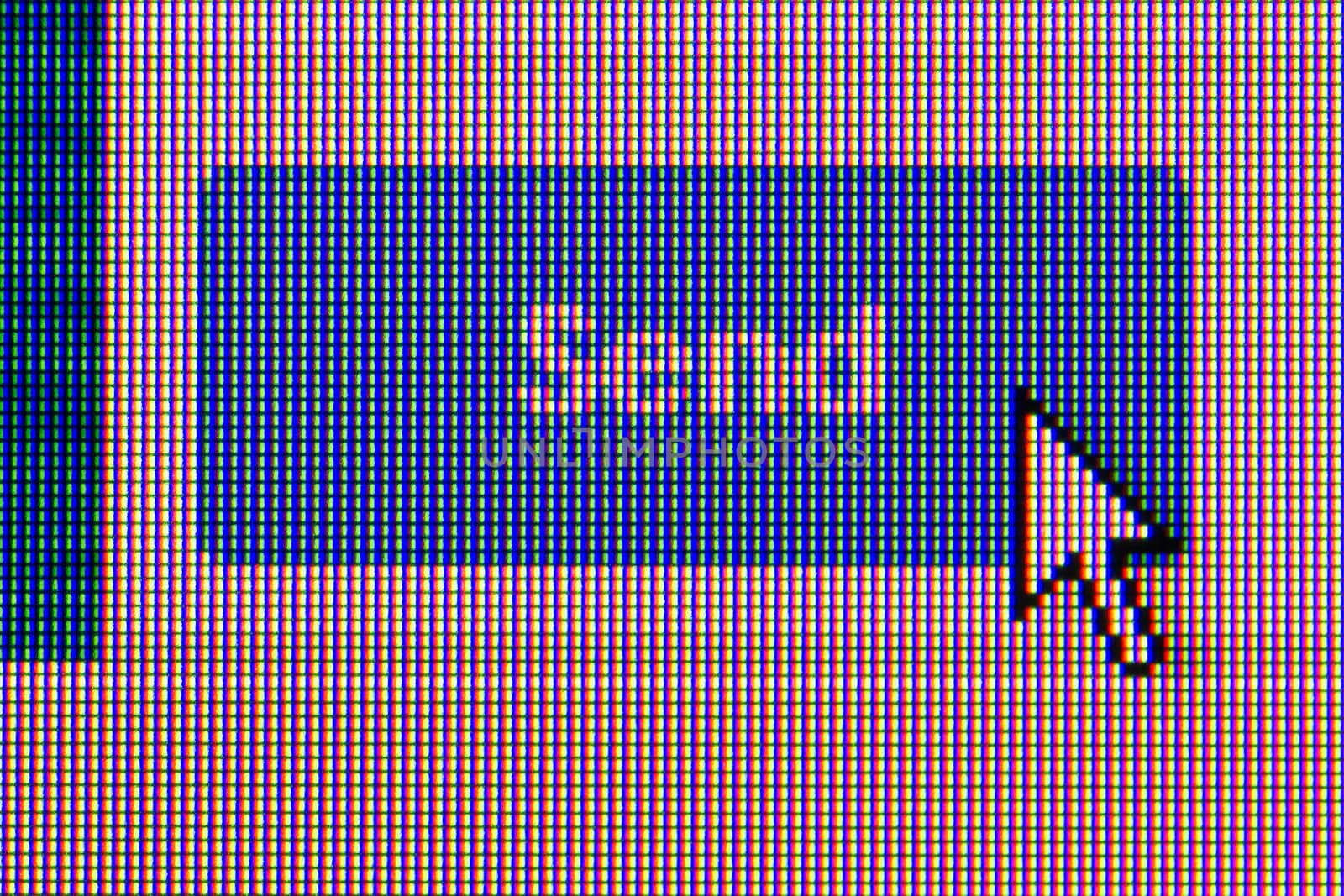 pushing send button. Macro screen view of old monitor