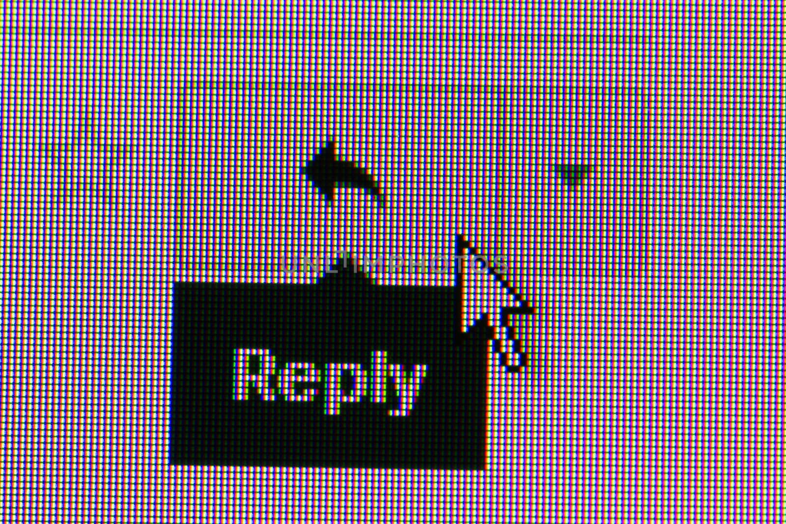 reply button. Macro screen view of old monitor