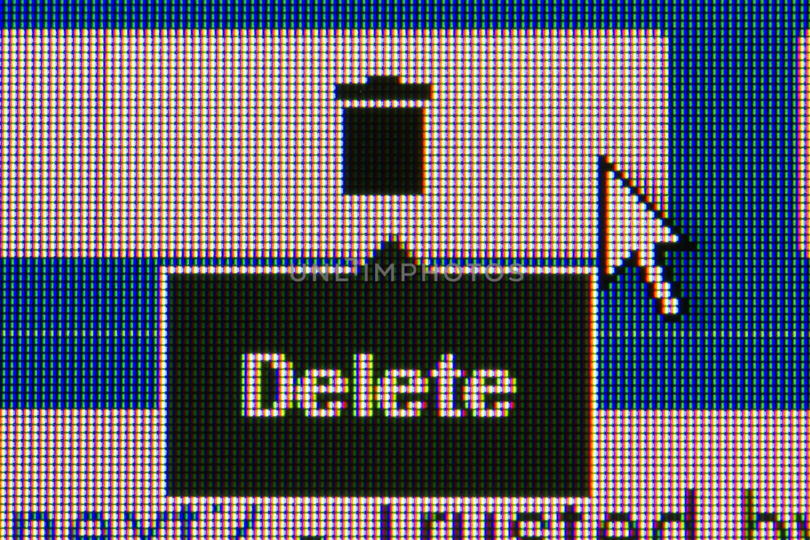 delete button. Macro screen view of old monitor