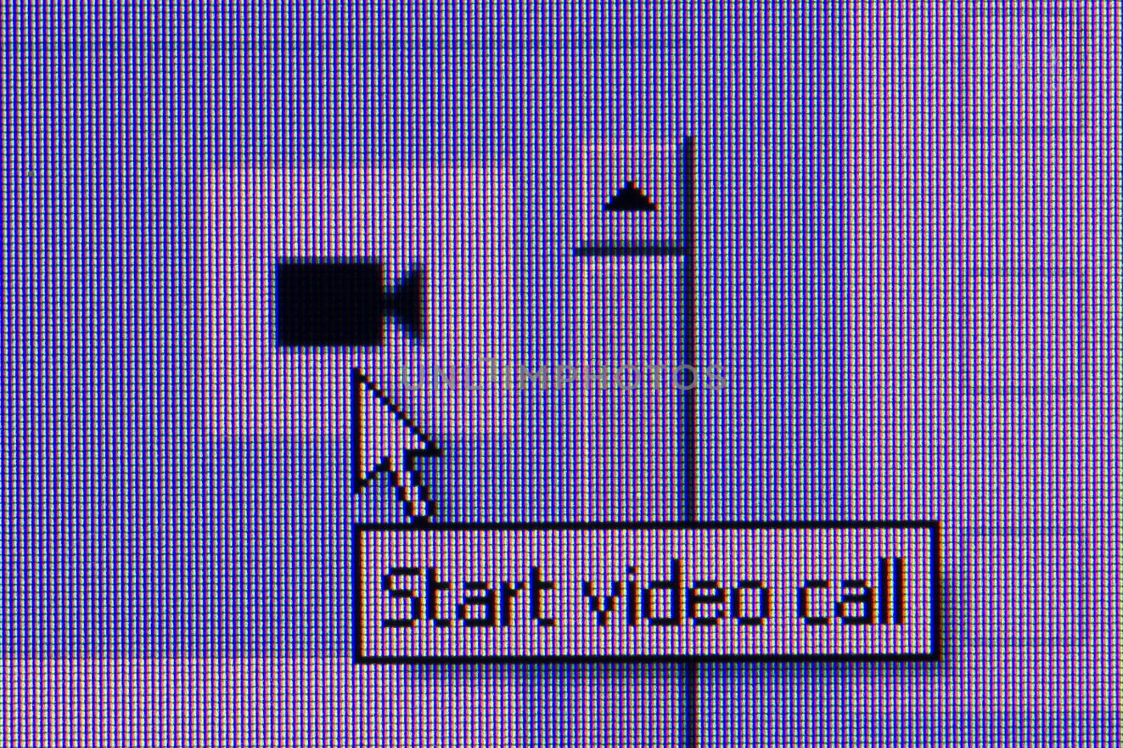 click video call button. Macro screen view of old monitor.