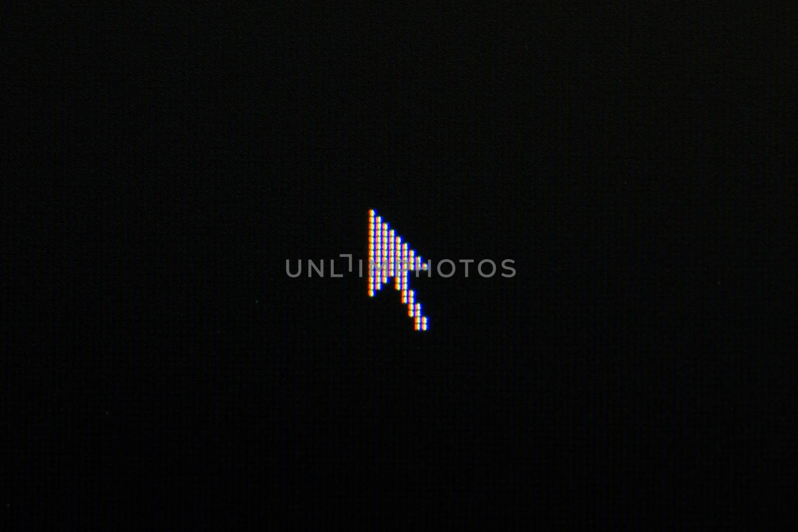 cursor on black background. Macro screen view of old monitor