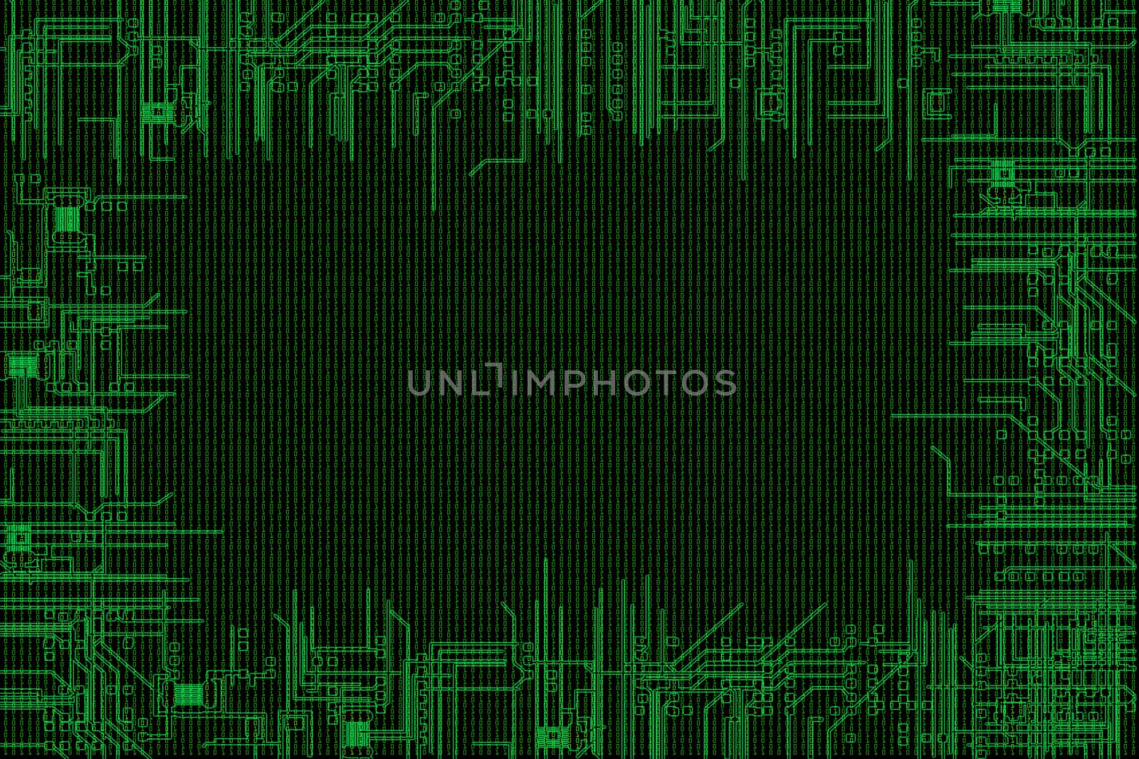 binary code background, with computer circuit in border, concept of information technologies 