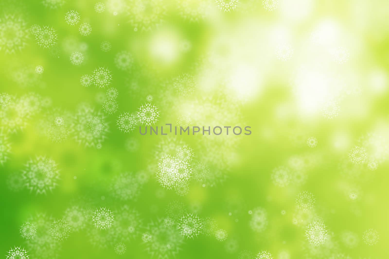 Green glowing background, with snowflakes