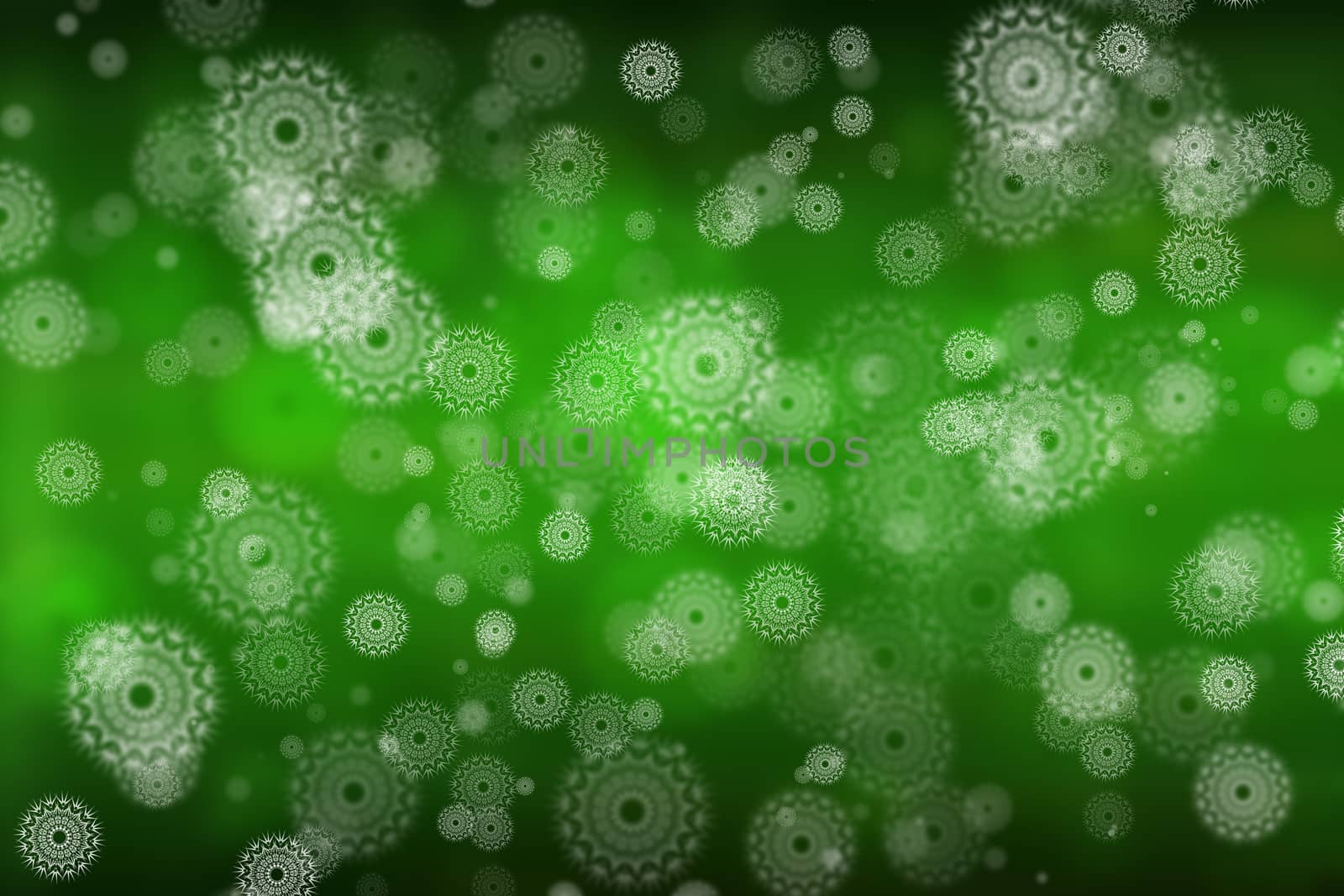 Green glowing background, with snowflakes