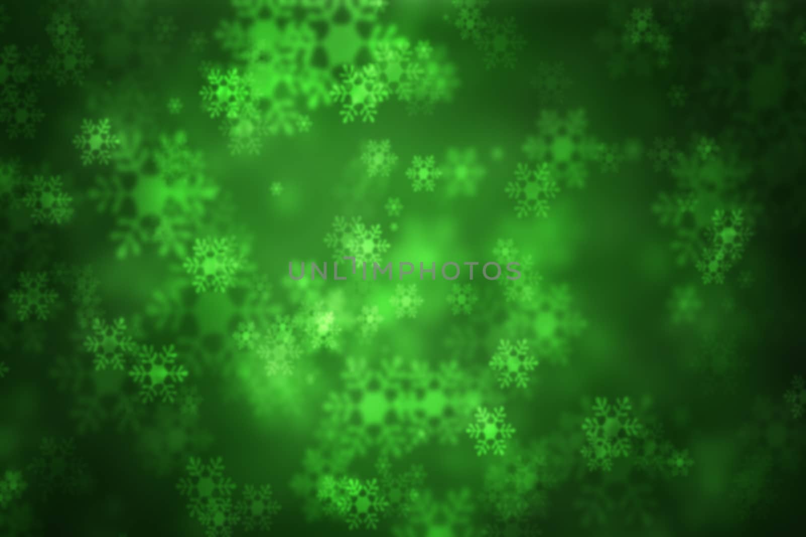 Green glowing background, with snowflakes