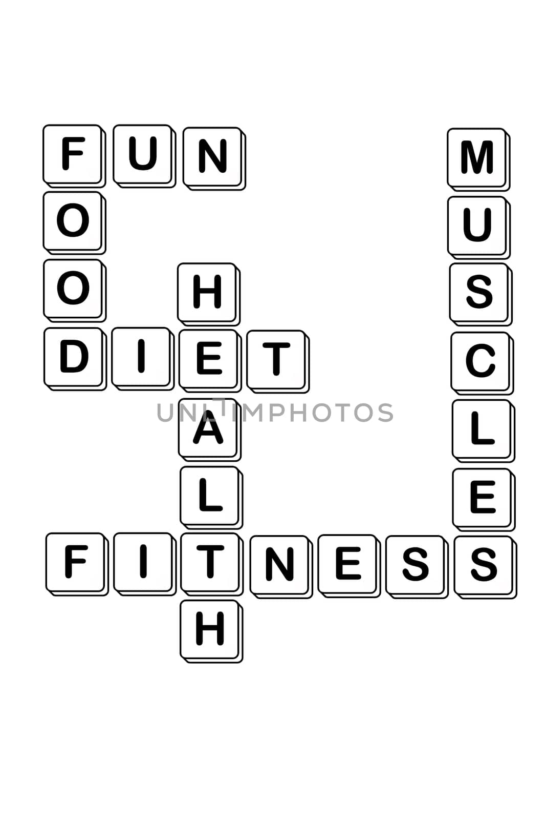 diet crossword made of scrabble letter, isolated on white background