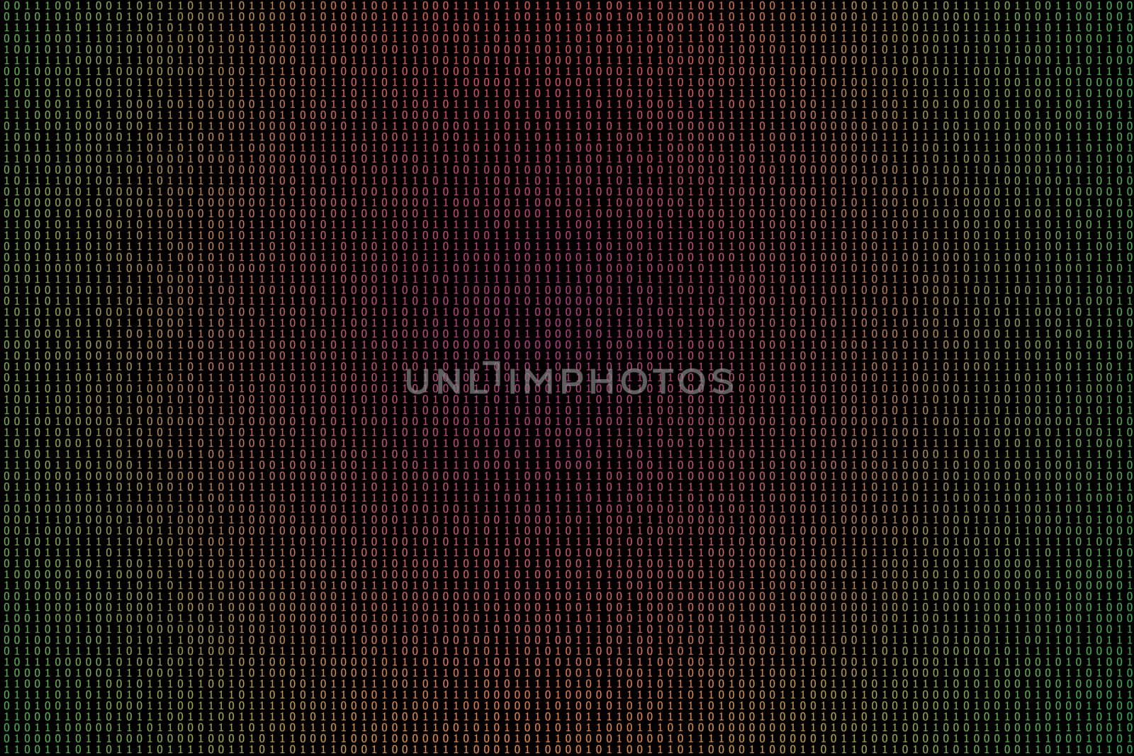 Binary computer code colorful background.