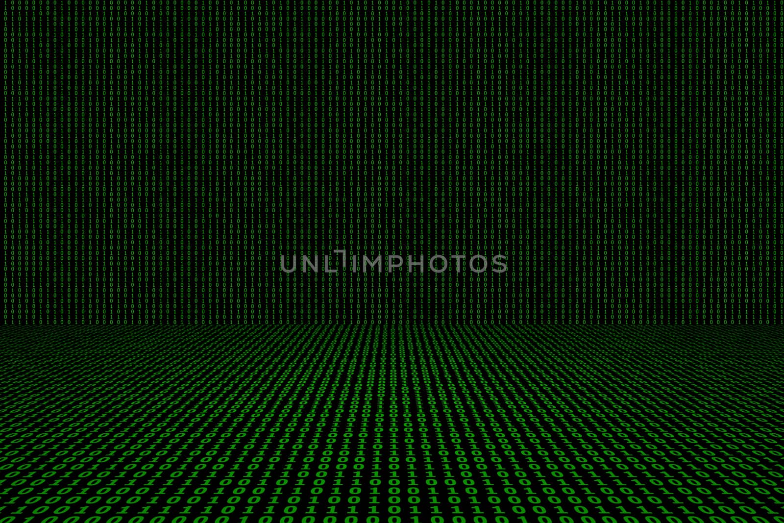 Binary computer code green background.