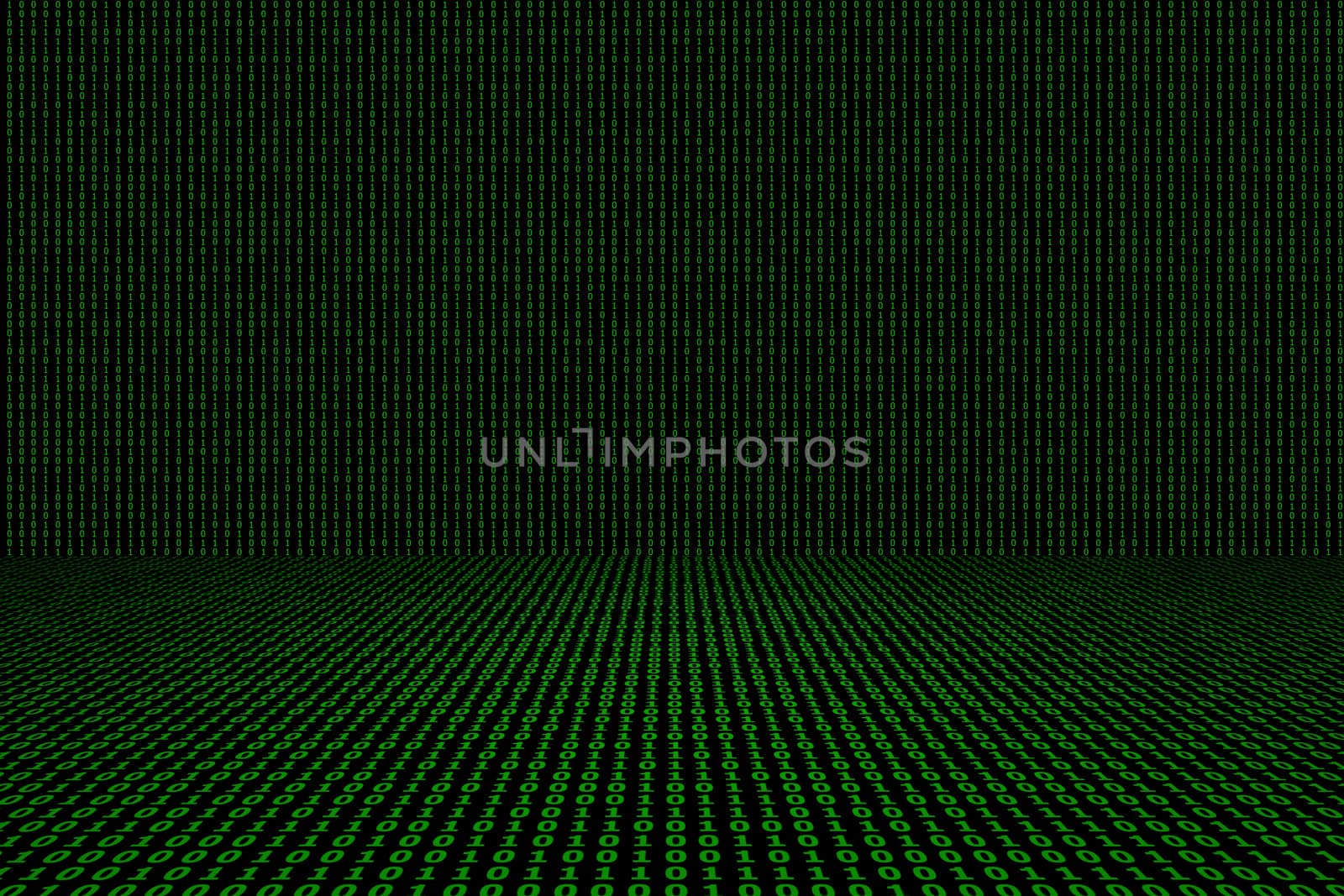 Binary computer code green background.