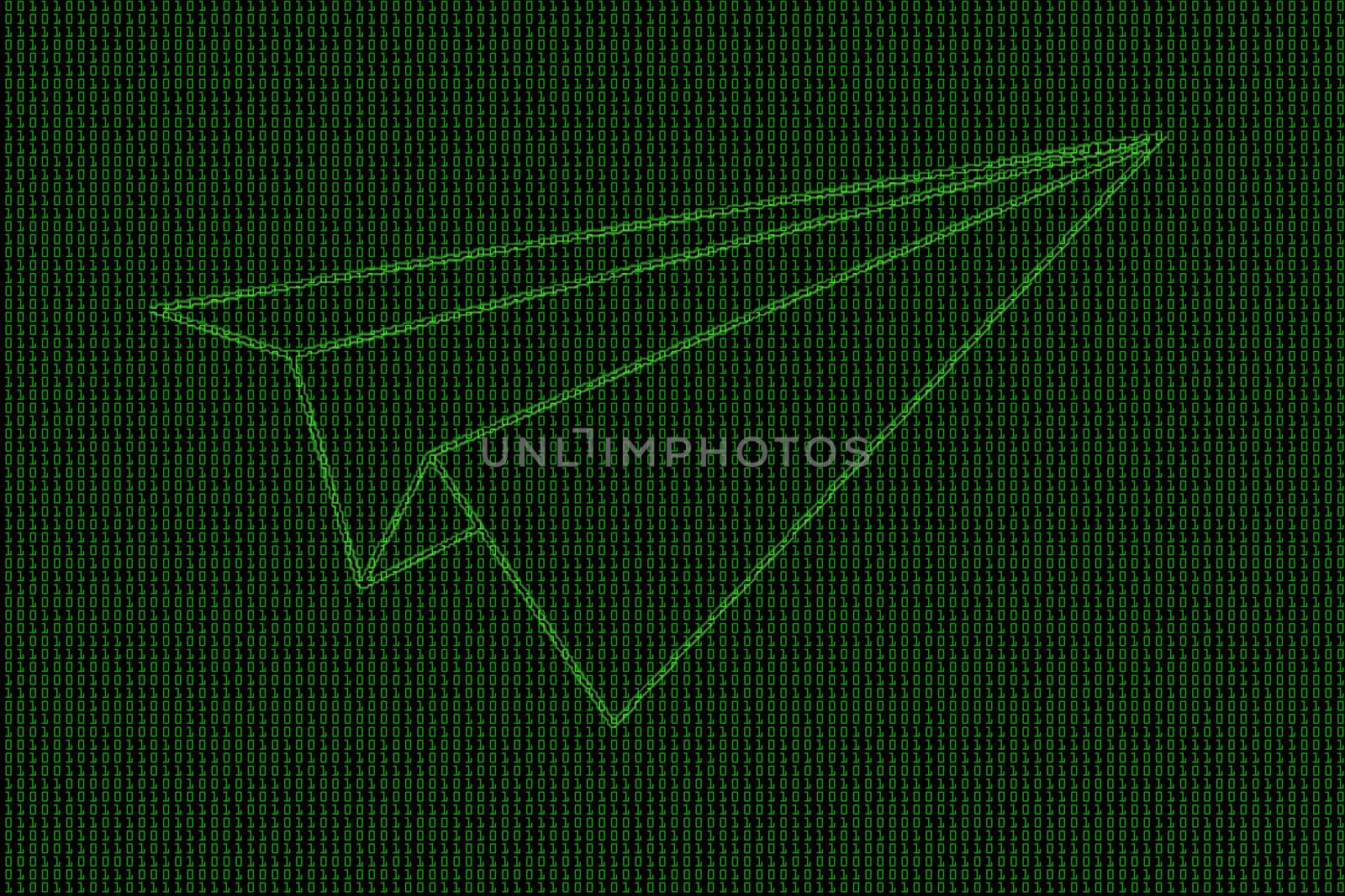binary code with aircraft rocket paper fold glowing lines.