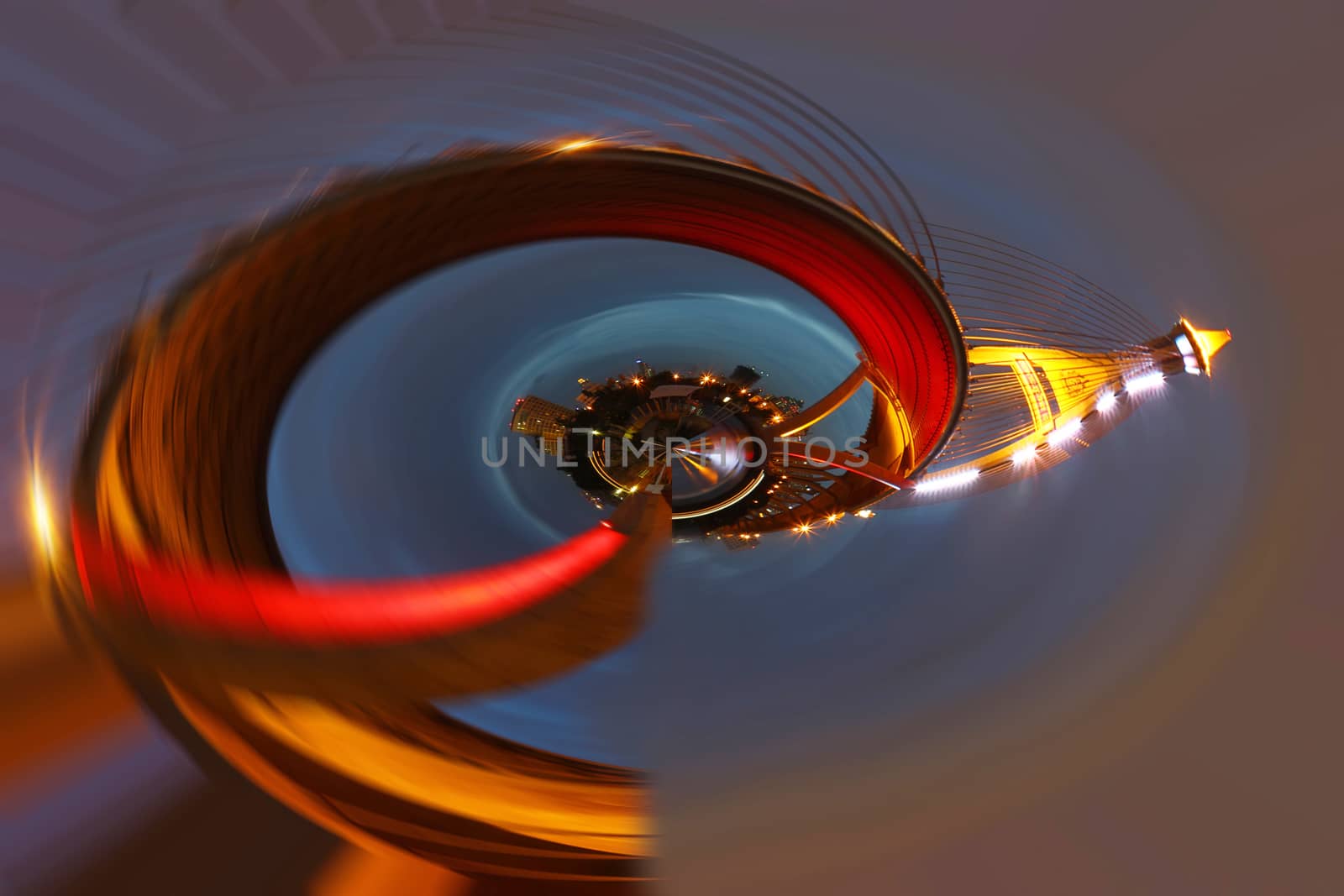 Miniature planet of bridge and many star light 