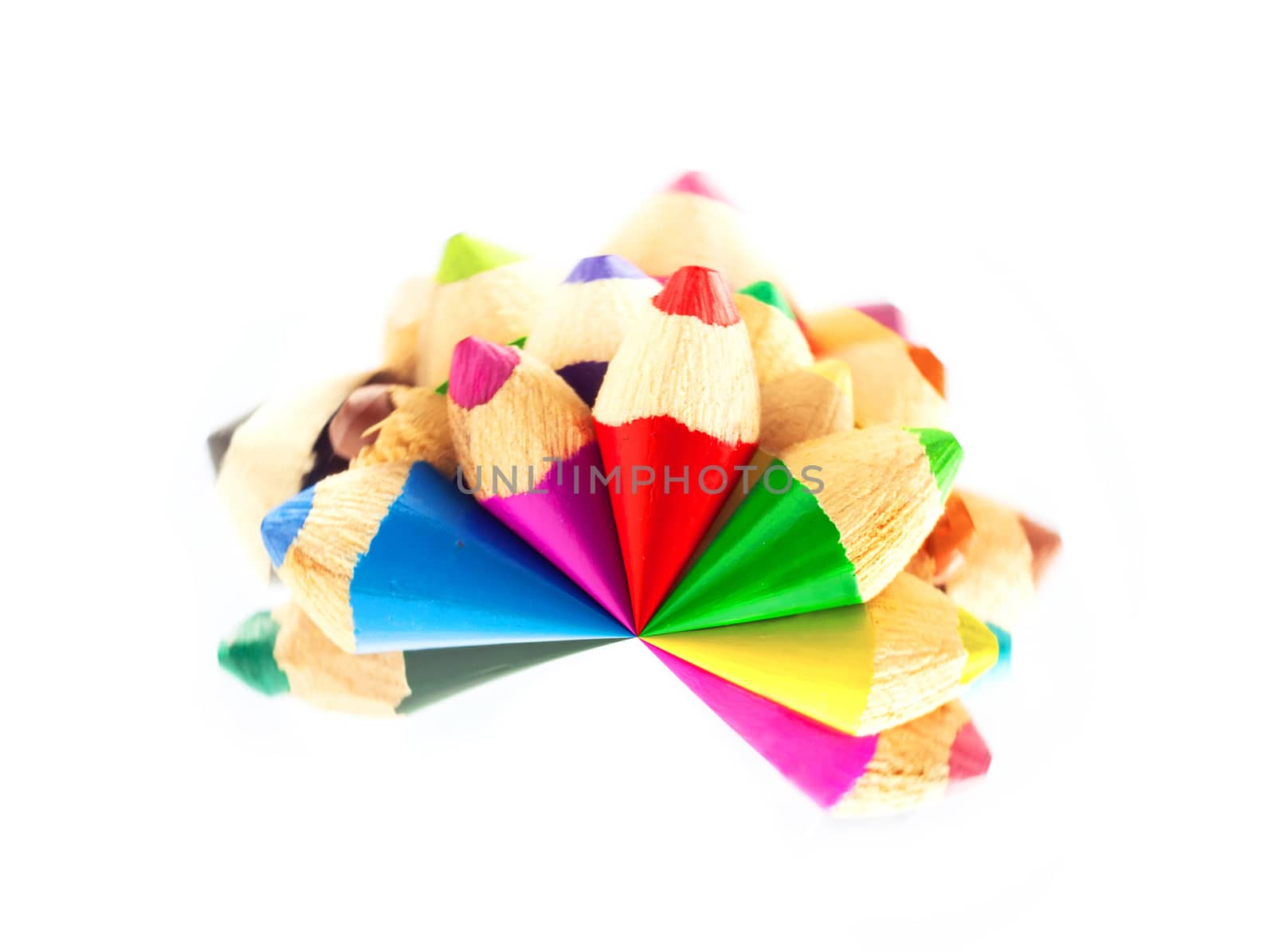 assortment of color pencils on white background