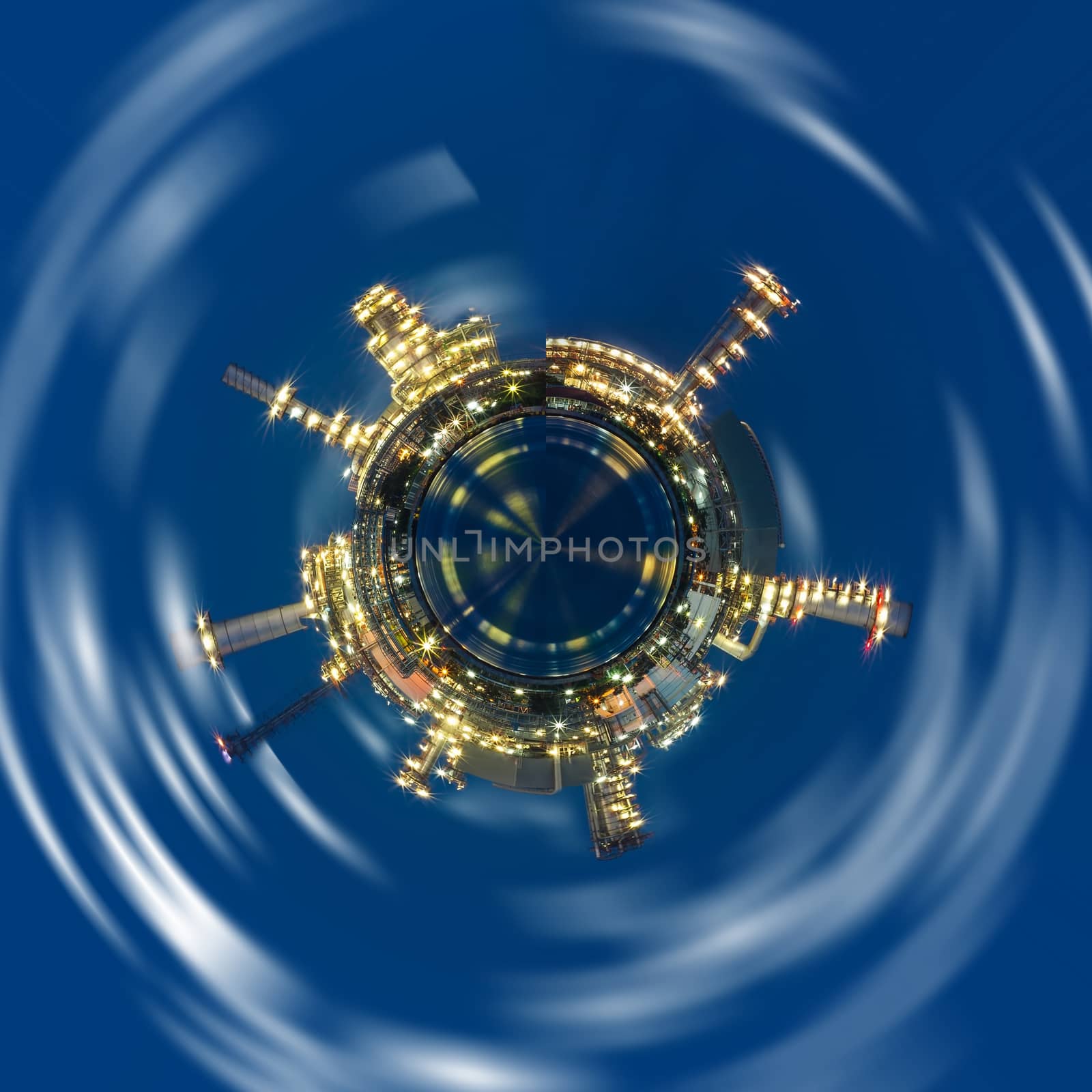 Miniature planet of oil refinery plant against at night