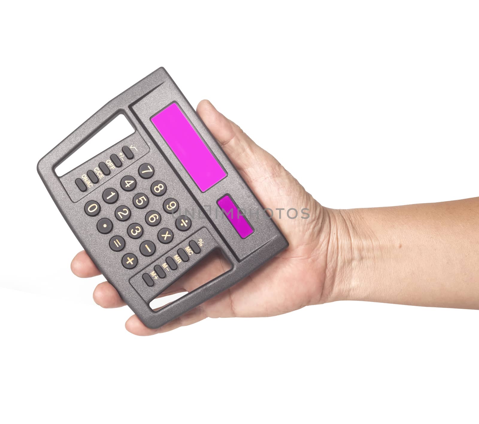 calculator in hand on isolate 