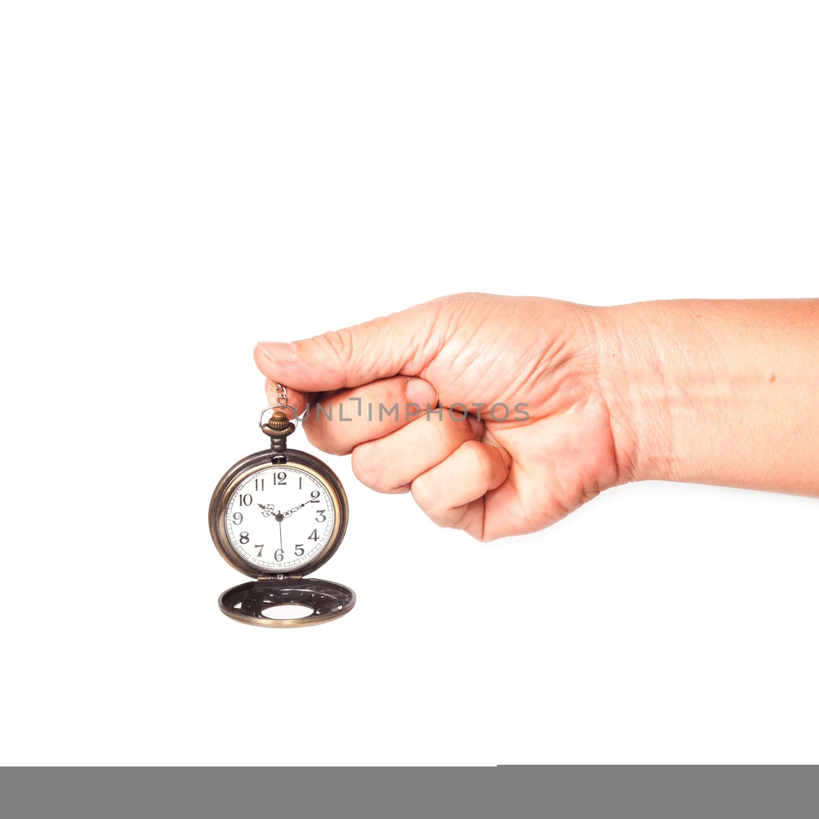 pocket clock in hand on isolate