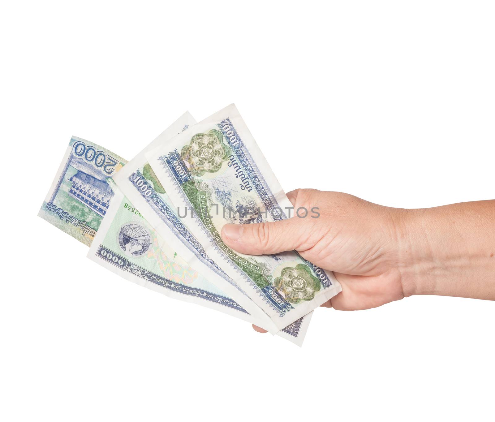Money with hand isolated on white background