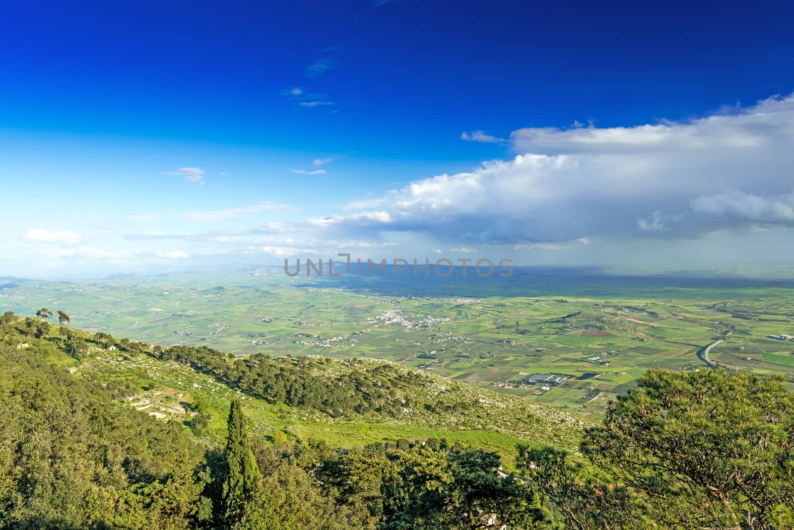 Panoramic view on the valleys of Sicily (Italy)