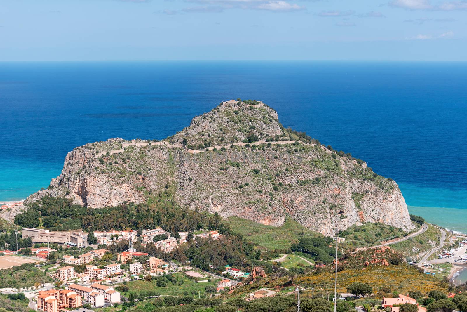 Mountain with ancient walls at Cefalu Sicily by Nanisimova