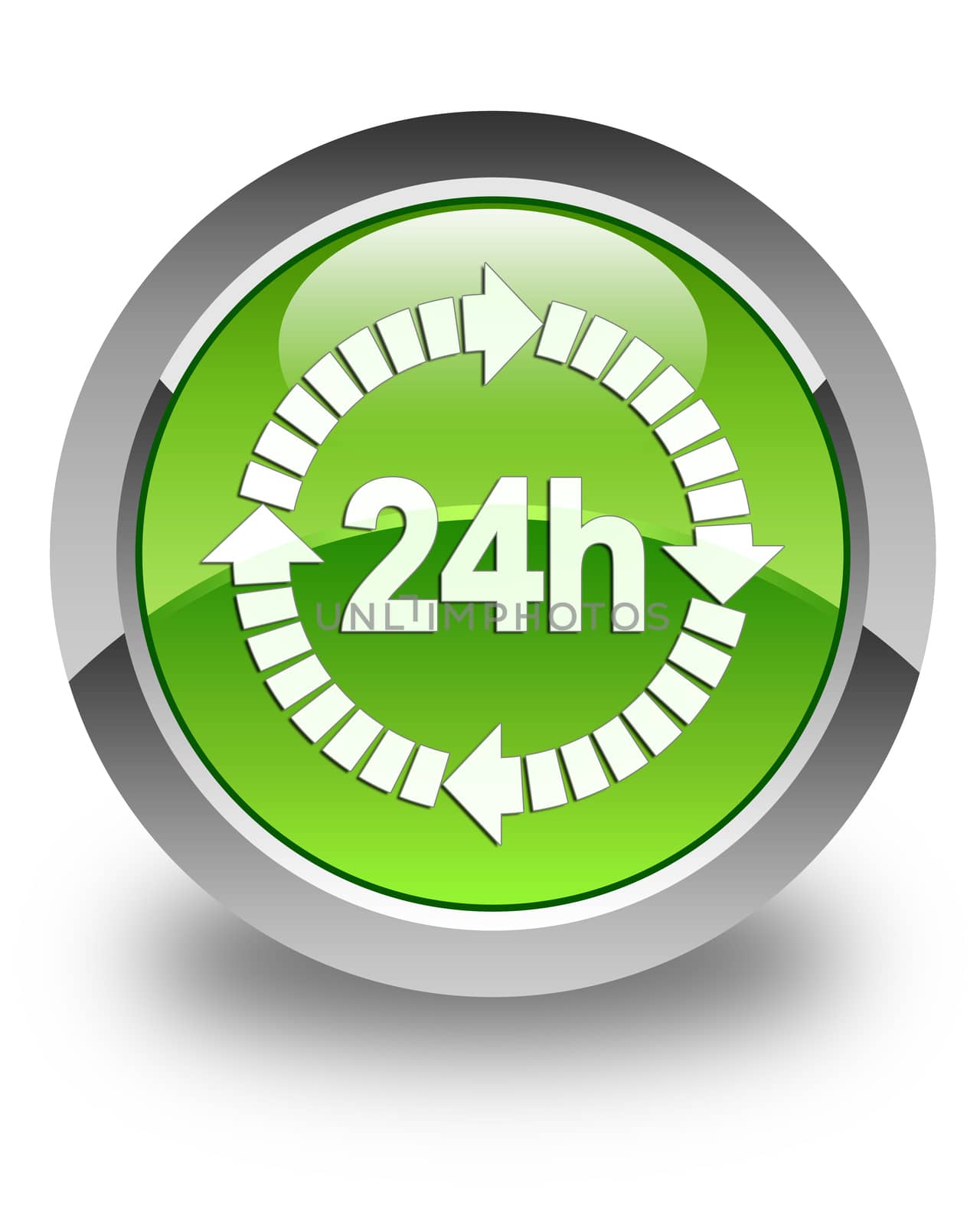 24 hours delivery icon on glossy green round button
