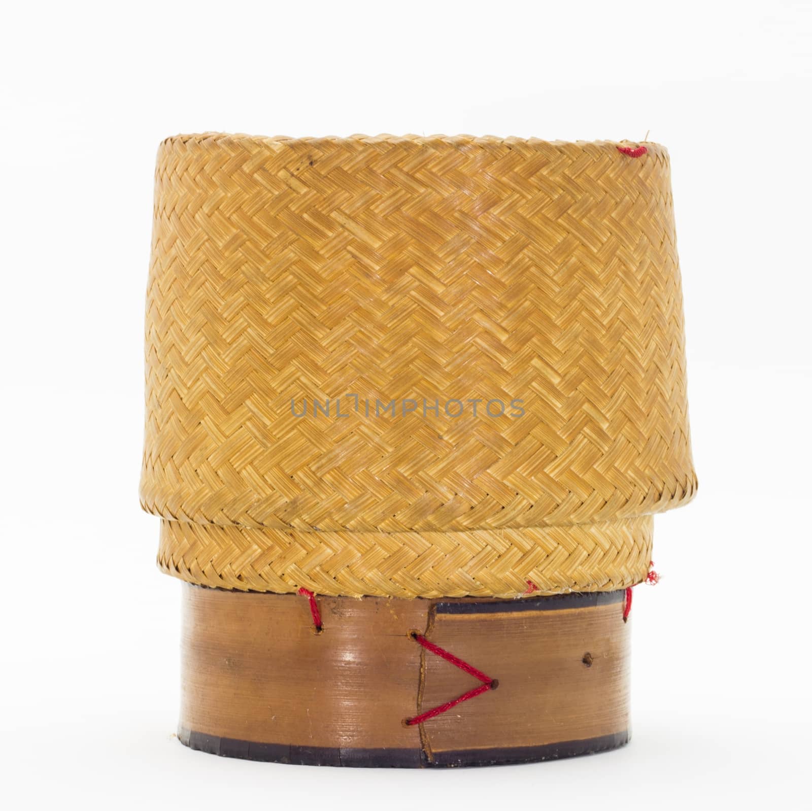 thai traditional bamboo wooden rice box isolated on white