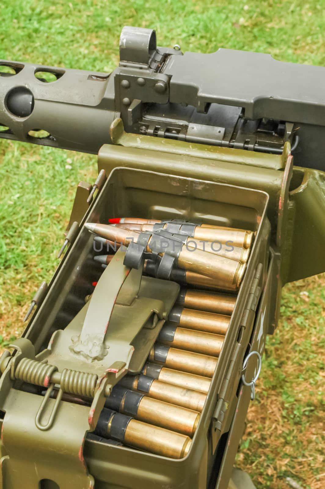 large caliber machine gun ammunition ready for firing