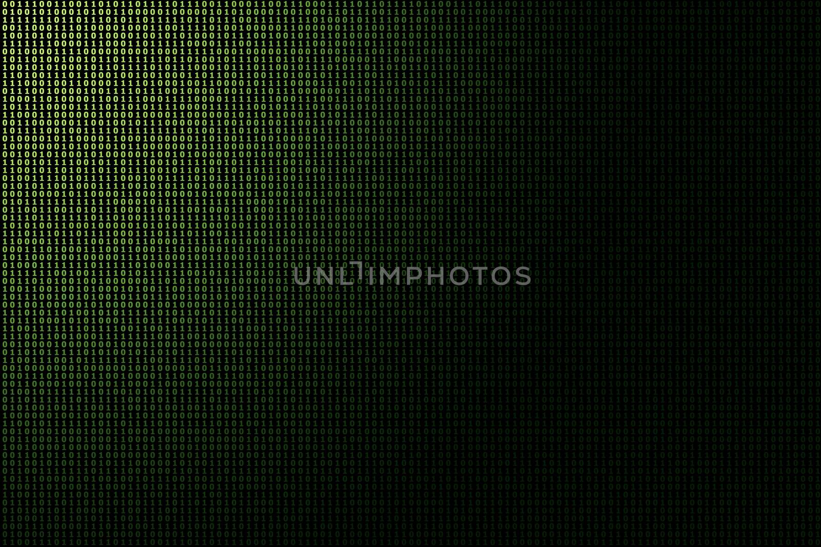green binary data technology background, glowing light from the upper right corner