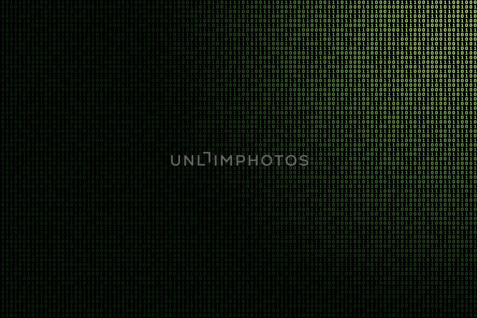 green binary data technology background, glowing light from the upper right corner