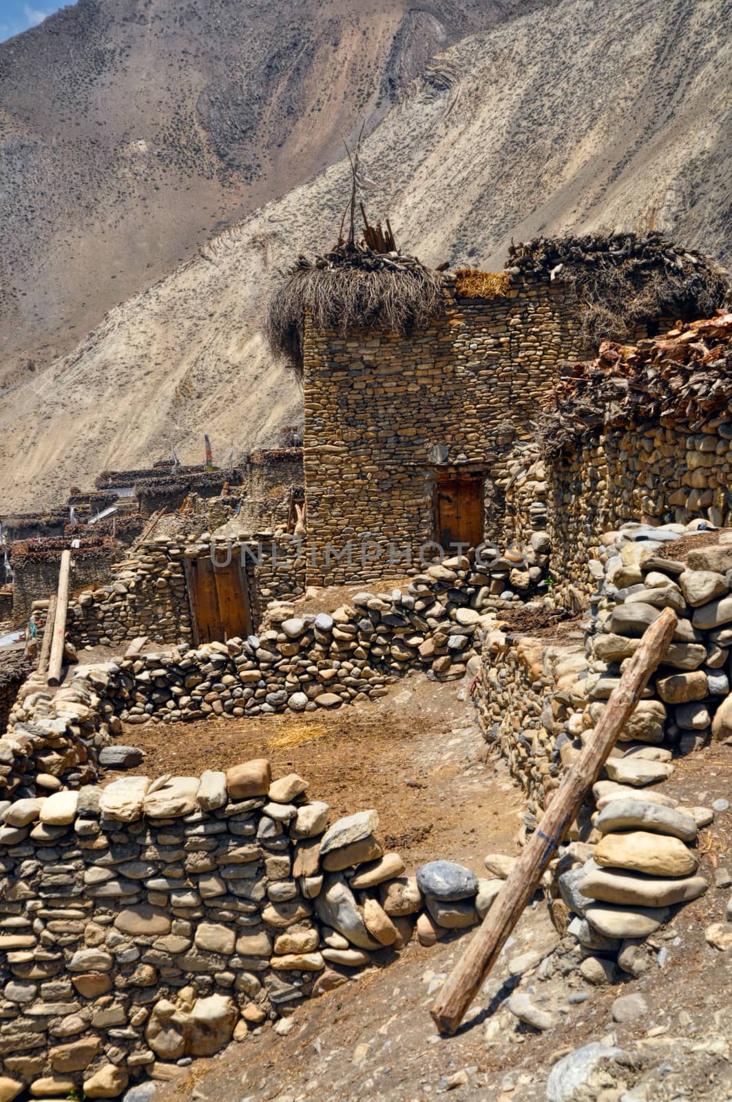 Scenic old traditional village in Himalayas mountains in Nepal