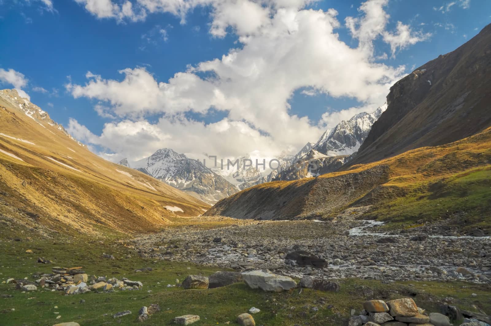 Scenic valley in Himalayas mountains in Nepal