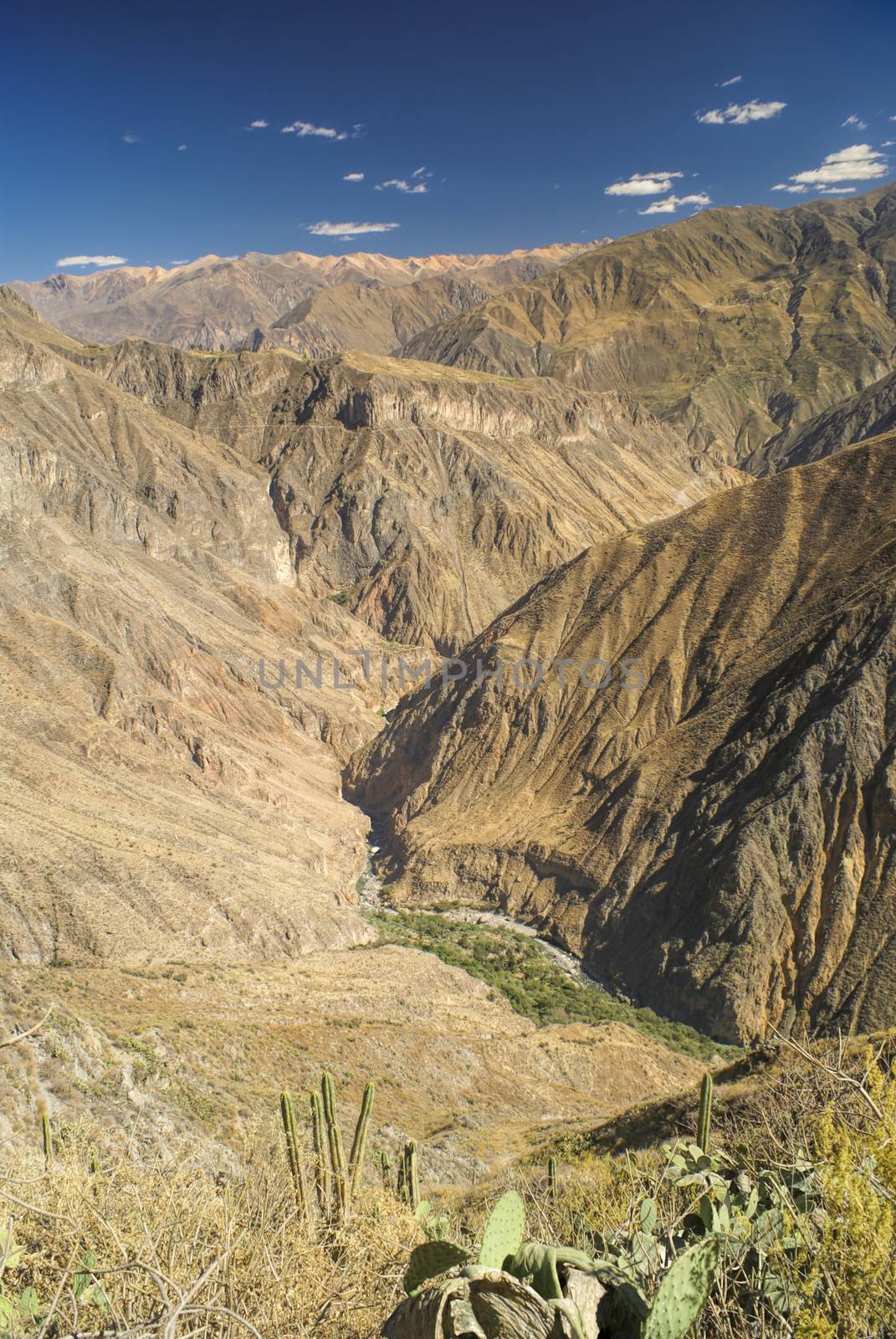 Picturesque view arid landscape around Canon del Colca, famous tourist destination in Peru