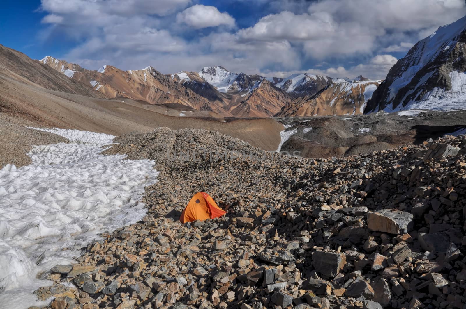 Camping in scenic Pamir mountains in Tajikistan