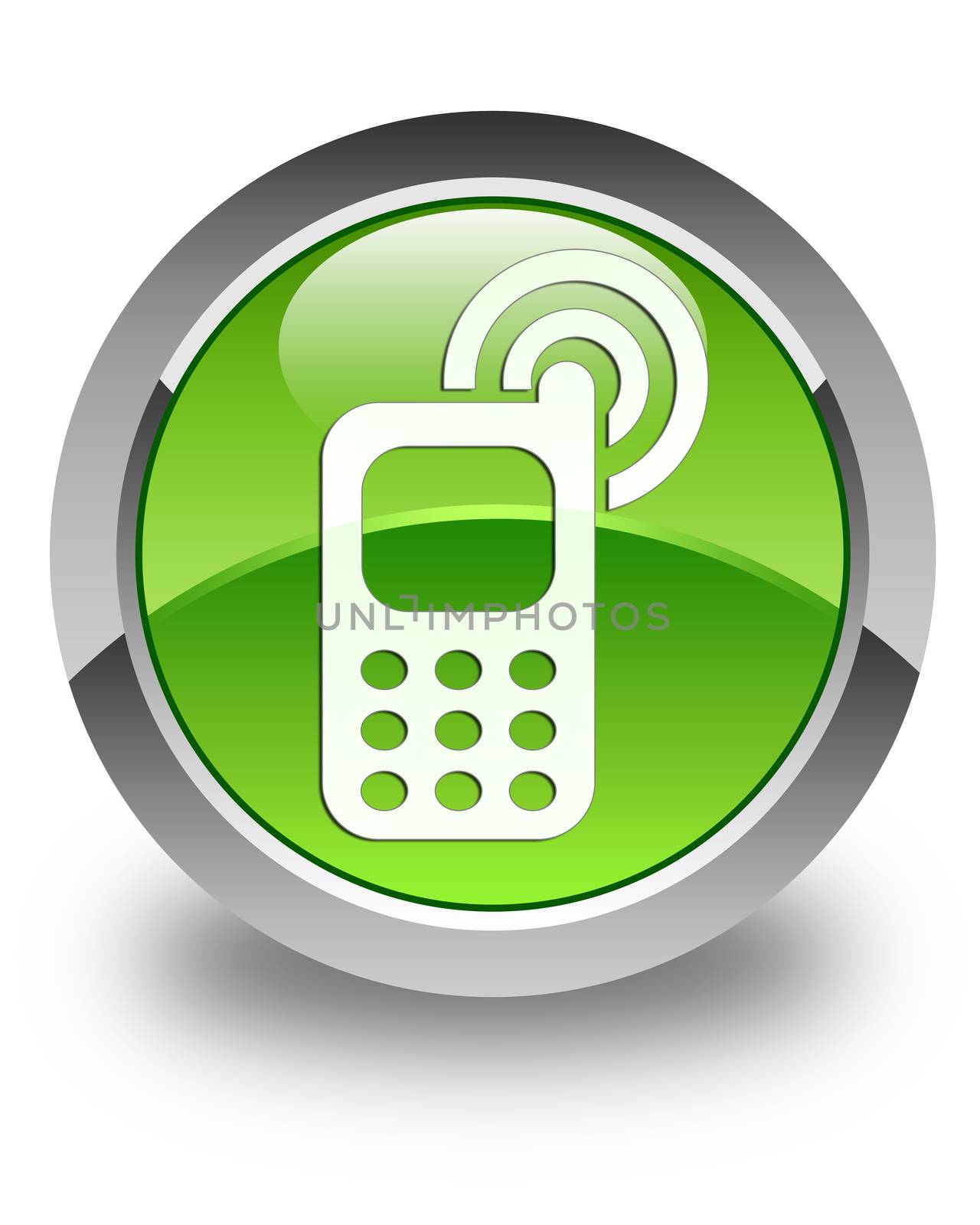Cellphone ringing icon on glossy green round button