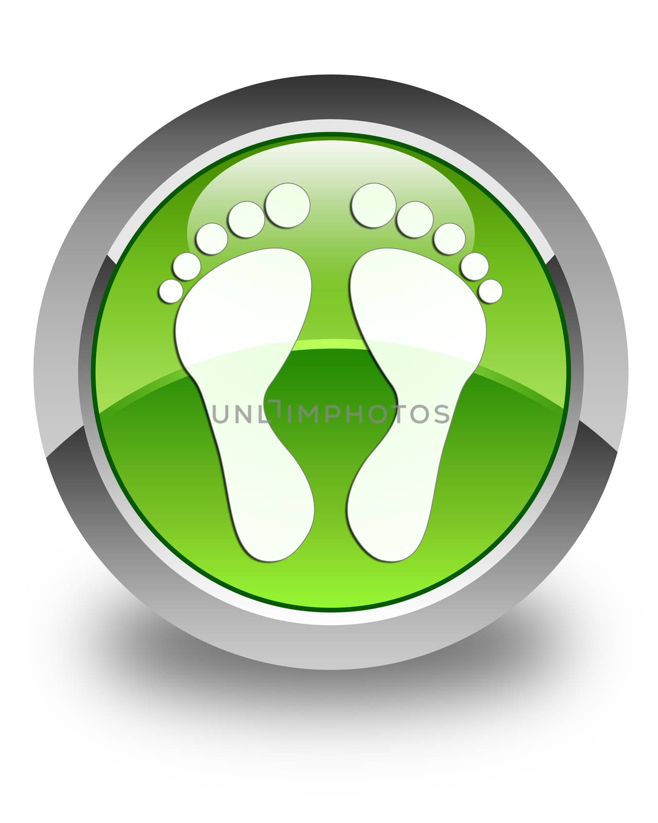 Footprint icon on glossy green round button