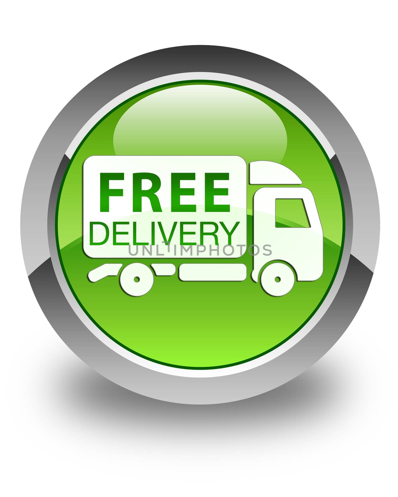 Free delivery (truck icon) on glossy green round button