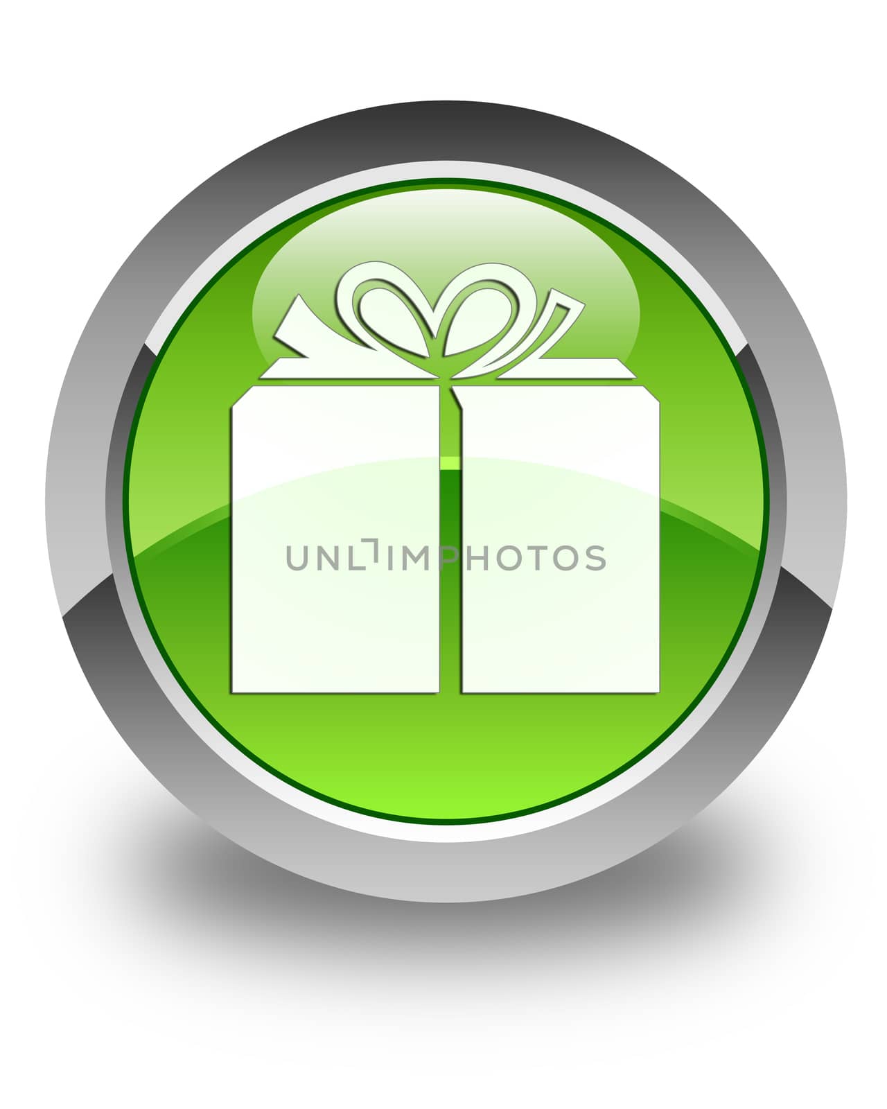 Gift box icon on glossy green round button
