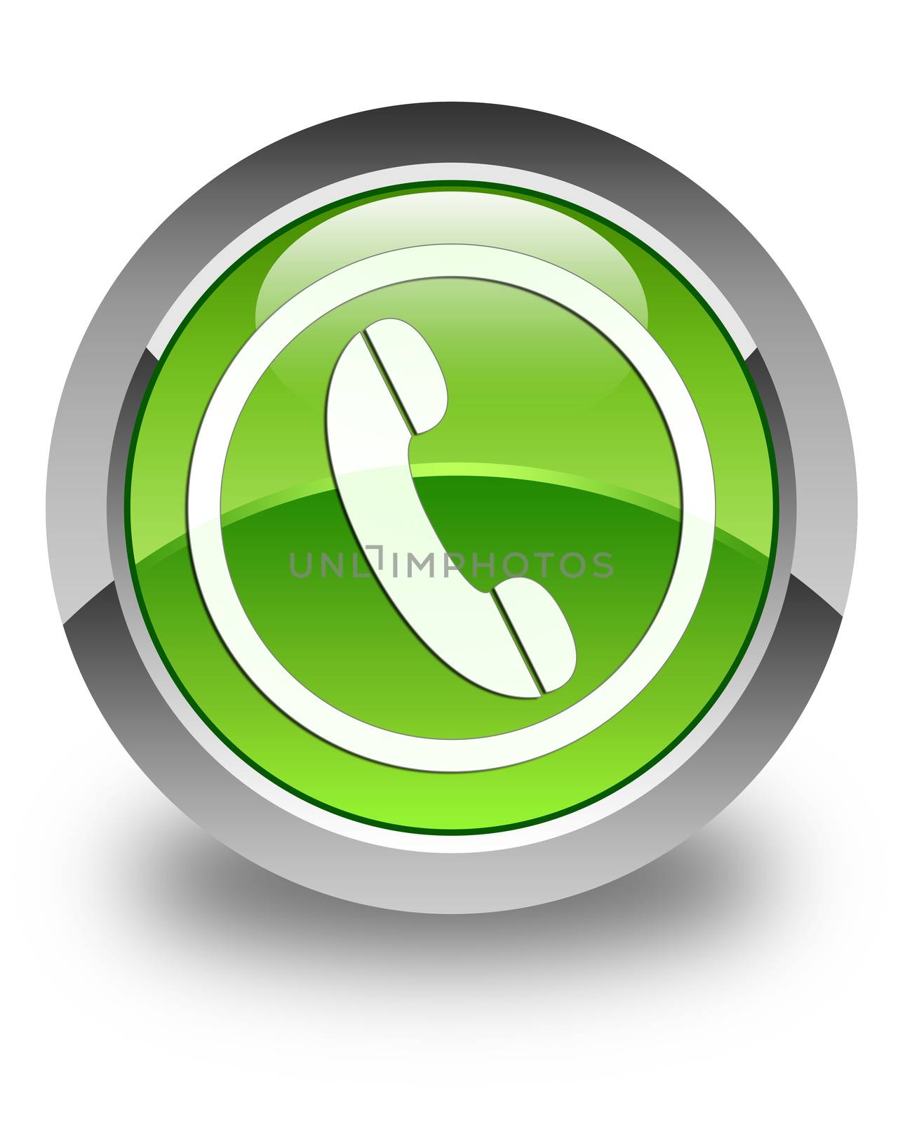 Phone icon on glossy green round button