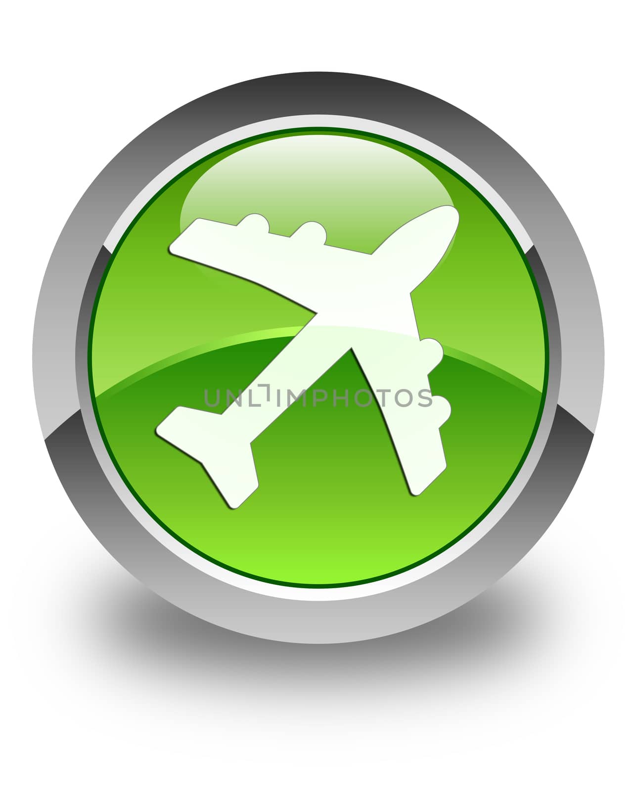 Plane icon on glossy green round button