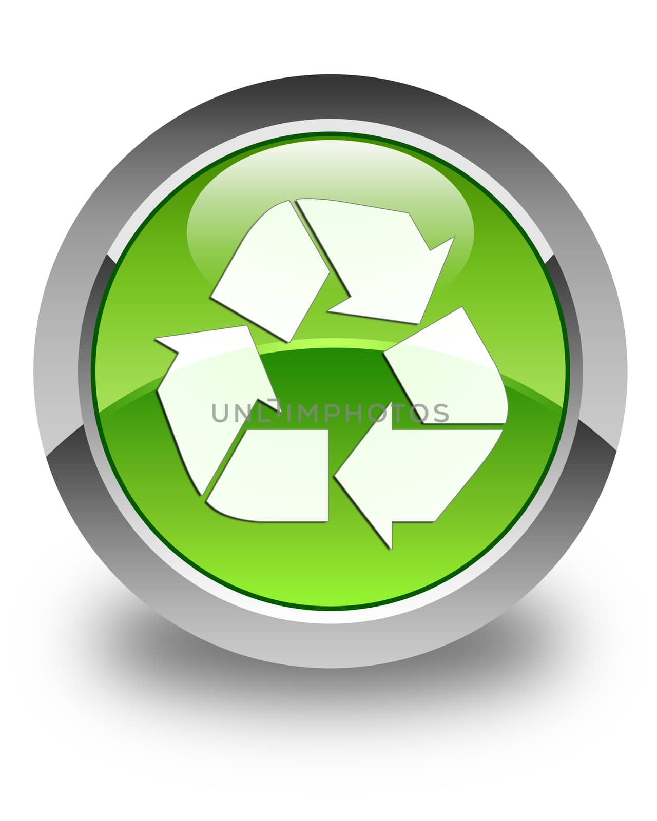 Recycle icon on glossy green round button