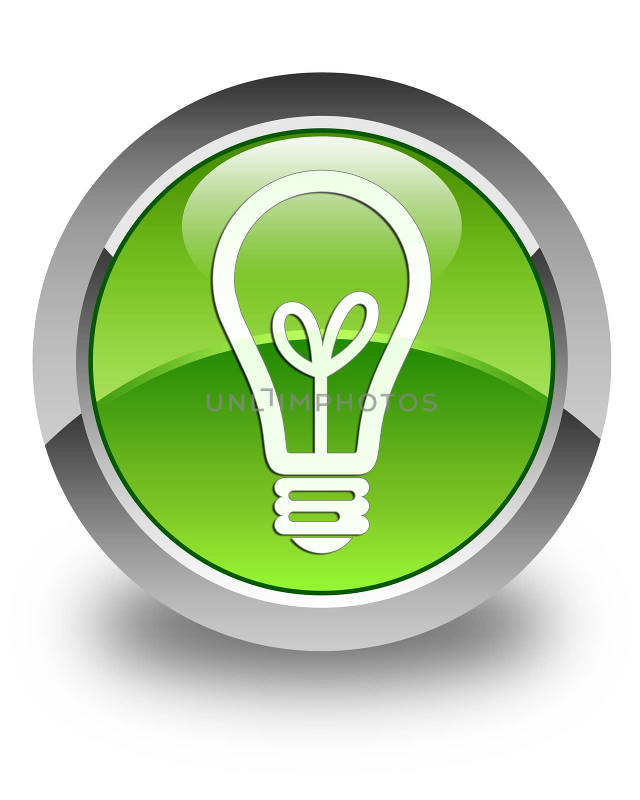 Light bulb icon on glossy green round button