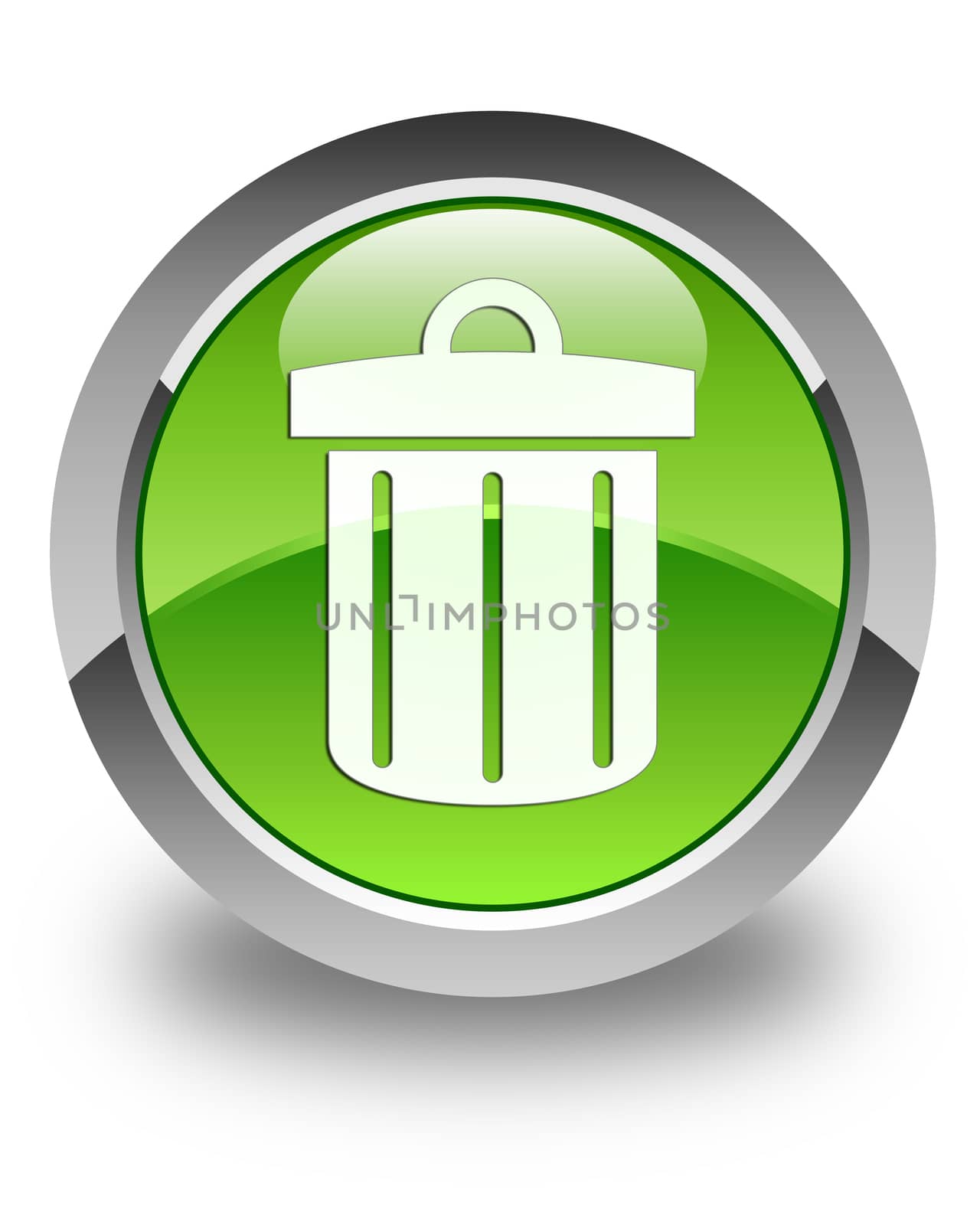 Recycle bin icon on glossy green round button