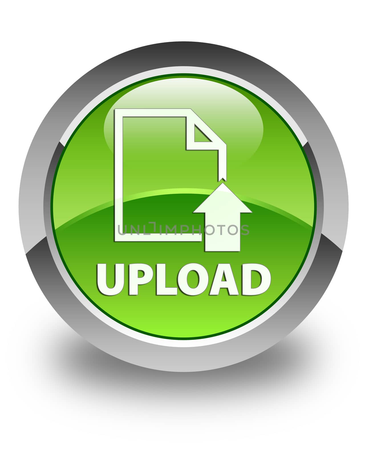 Upload (document icon) on glossy green round button