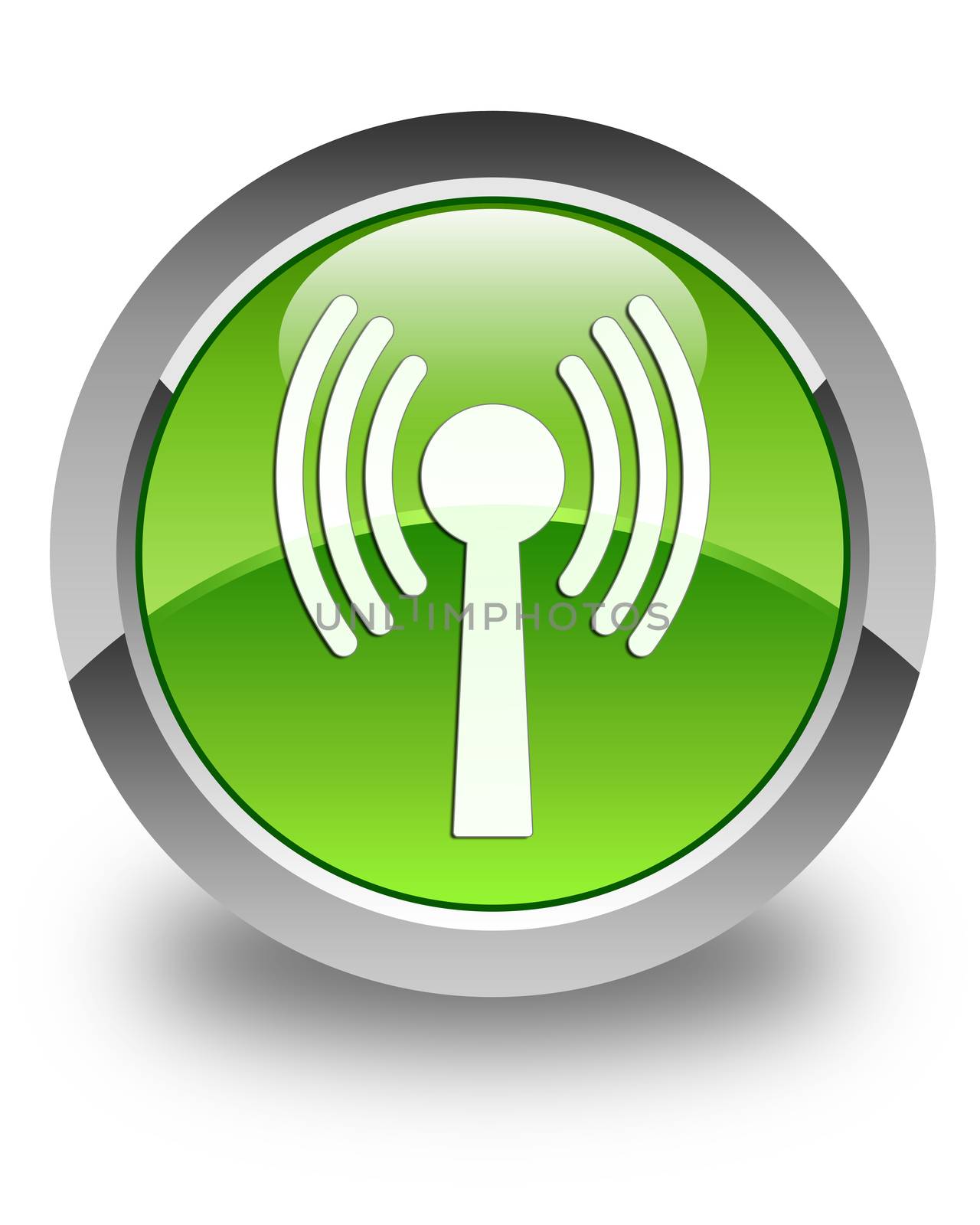 Wlan network icon on glossy green round button