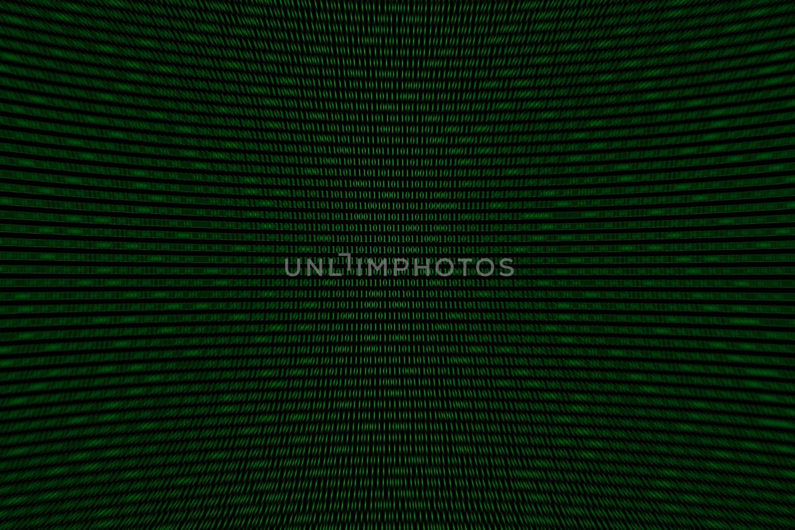 green binary computer code on black background, with radial blur 