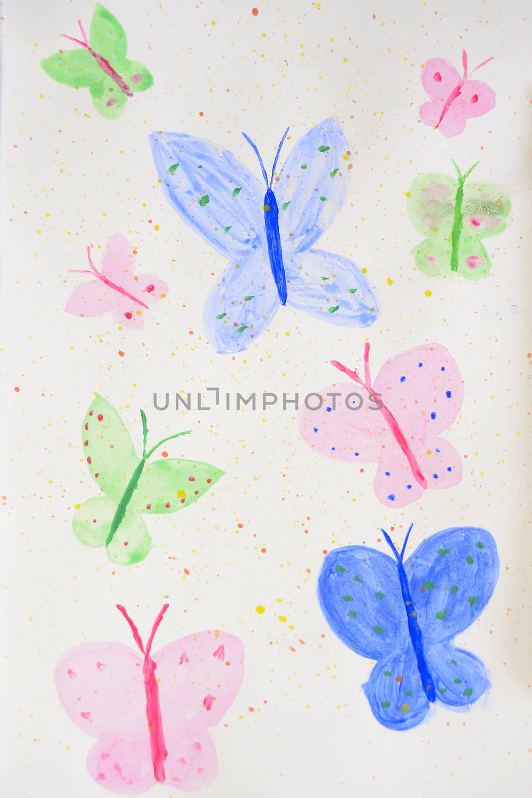 painted colorful butterflies on white paper