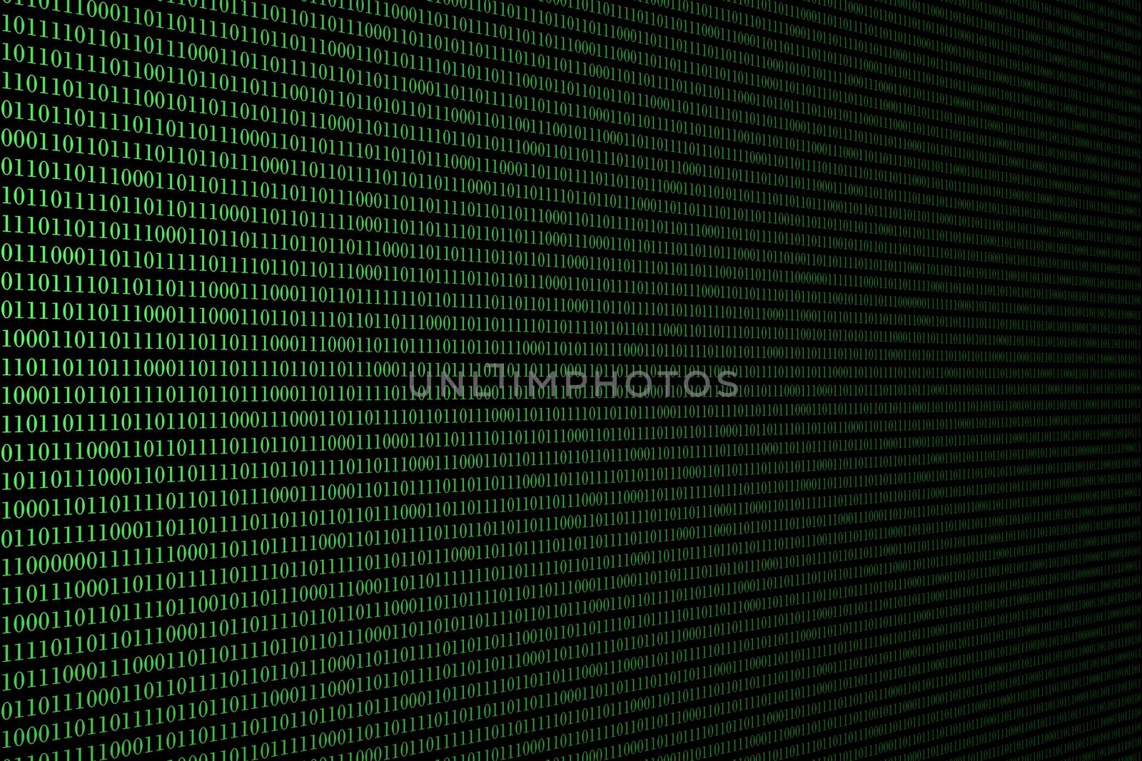image of green binary code background, perspective.