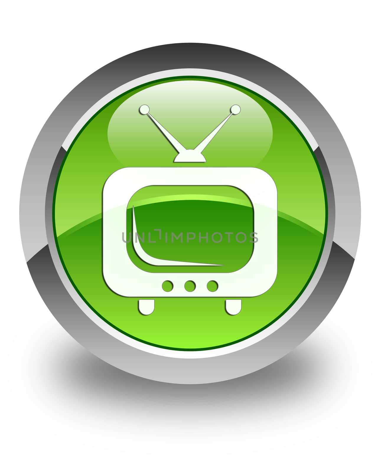 TV icon glossy green round button